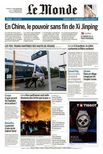 Le Monde du Dimanche 16 et Lundi 17 Octobre 2022