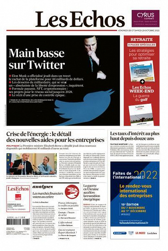 Les Echos du Vendredi 28 et Samedi 29 Octobre 2022