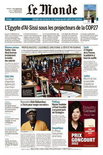Le Monde du Dimanche 6 et Lundi 7 Novembre 2022