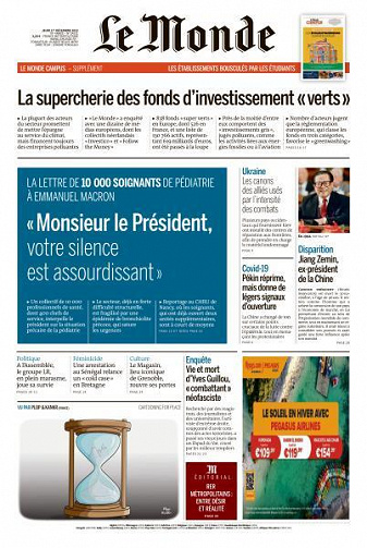 Le Monde du Jeudi 1er Décembre 2022