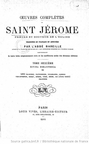 Oeuvres Complètes de Saint Jérôme - Abbé Bareille (18 Volumes)