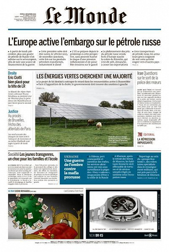 Le Monde du Mardi 6 Décembre 2022