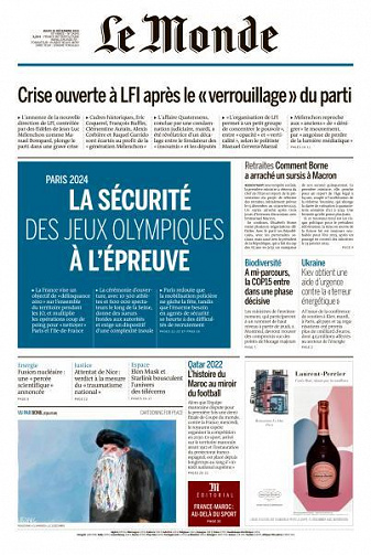 Le Monde du Jeudi 15 Décembre 2022