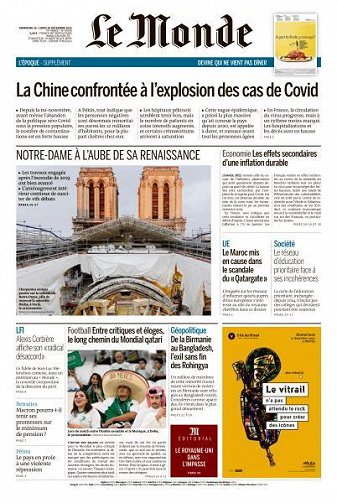 Le Monde du Dimanche 18 et Lundi 19 Décembre 2022