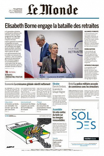 Le Monde du Jeudi 12 Janvier 2023