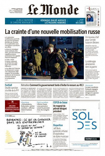 Le Monde du Vendredi 13 Janvier 2023