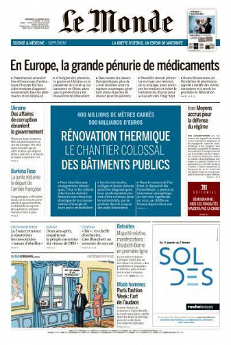 Le Monde du Mercredi 25 Janvier 2023