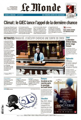 Le Monde du Mercredi 22 Mars 2023