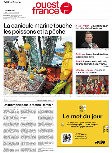 Ouest-France (2 Éditions) Du Lundi 21 Août 2023