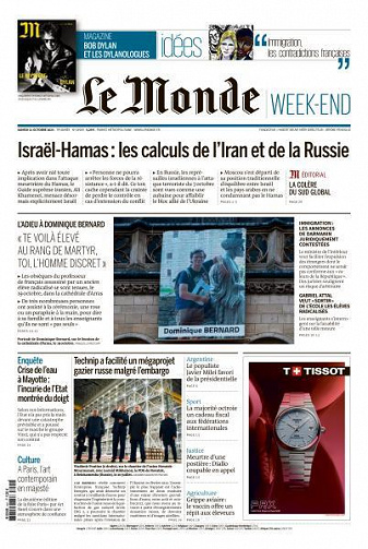 Le Monde du Samedi 21 Octobre 2023