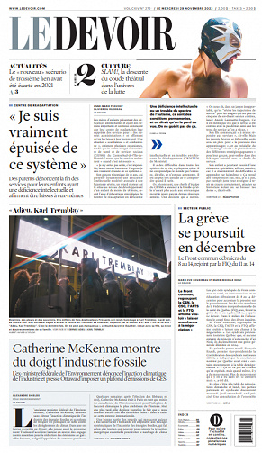 Le Devoir du 29 novembre 2023