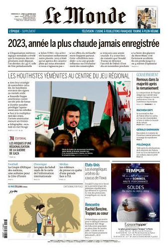 Le Monde du Dimanche 14 et Lundi 15 Janvier 2024