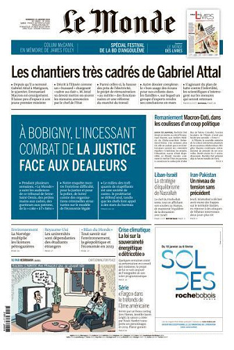 Le Monde du Vendredi 19 Janvier 2024