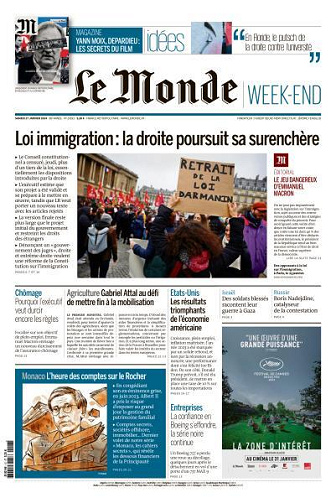 Le Monde du Samedi 27 Janvier 2024