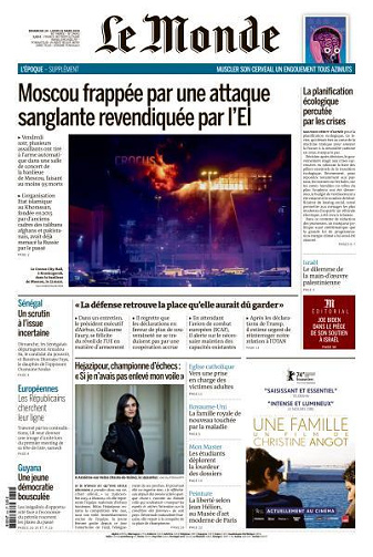 Le Monde du Dimanche 24 et Lundi 25 Mars 2024