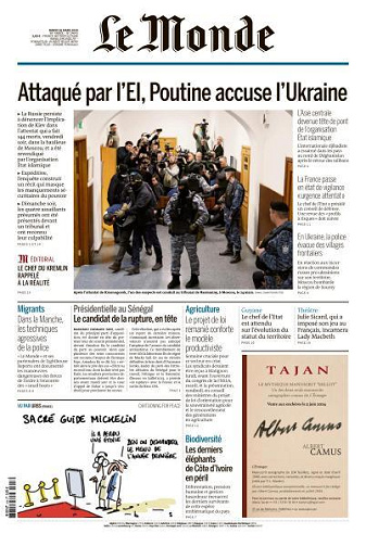 Le Monde du Mardi 26 Mars 2024