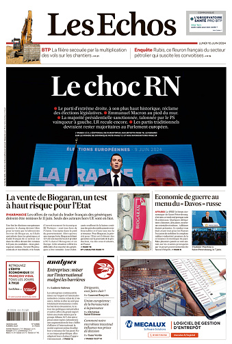 Les Echos du Lundi 10 Juin 2024