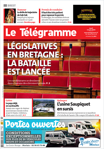 Pack Le Télégramme du Jeudi 13 Juin 2024 (7 Editions)