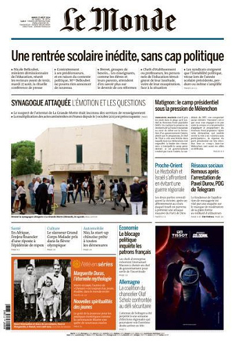 Le Monde du Mardi 27 Aout 2024