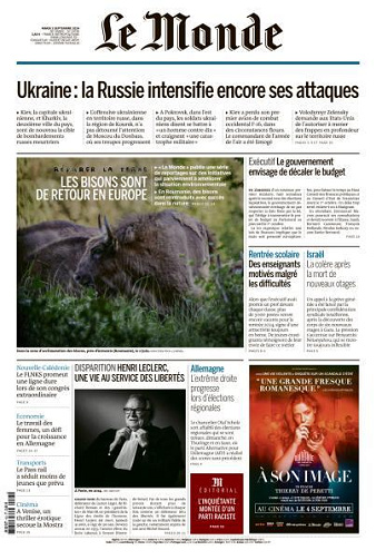 Le Monde du Mardi 3 Septembre 2024