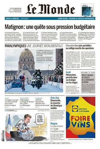 Le Monde du Mercredi 4 Septembre 2024