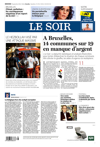 Le soir Edition BRUXELLES Du Mercredi 18 Septembre 2024