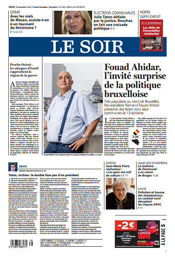 Le soir Edition BRUXELLES Du Jeudi 19 Septembre 2024