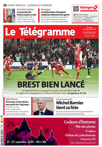 Le Télégramme Du Vendredi 20 Septembre 2024 (8 Éditions)