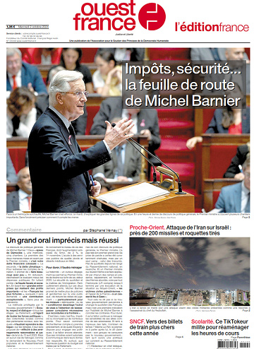 Ouest-France Édition France du Mercredi 2 Octobre 2024