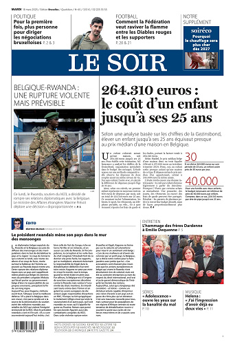 Quotidien Le soir Editions Bruxelles - Wallonie -  18 mars 2025