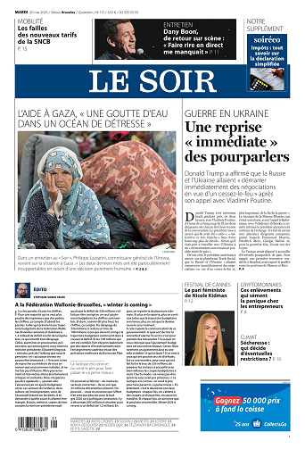 Quotidien Le soir Editions Bruxelles - Wallonie Du Mardi 20 Mai 2025