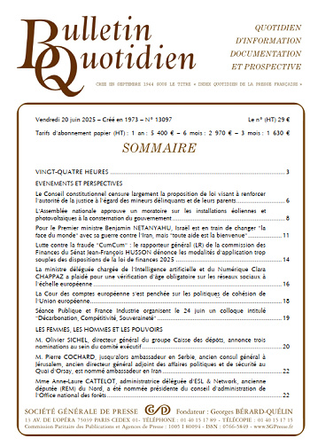 Bulletin quotidien - 20 Juin 2025
