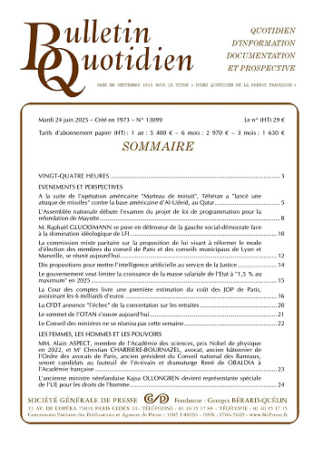 Bulletin quotidien - 24 Juin 2025