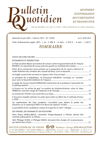 Bulletin quotidien - 25 Juin 2025