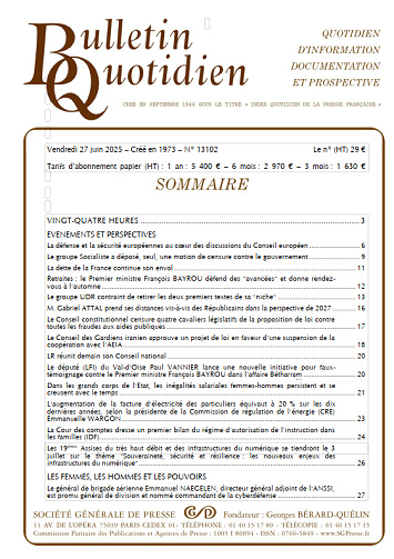 Bulletin quotidien - 27 Juin 2025