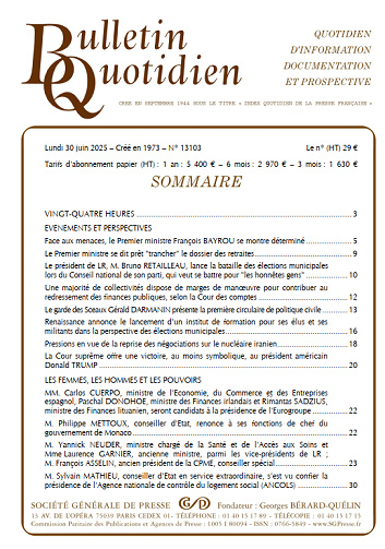 Bulletin quotidien - 30 Juin 2025