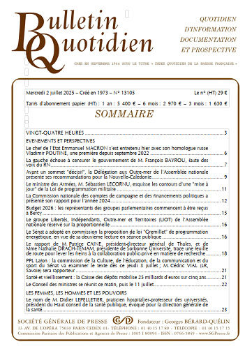 Bulletin quotidien - Mercredi 2 Juillet 2025