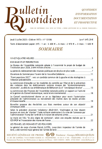 Bulletin Quotidien - Jeudi 3 Juillet 2025
