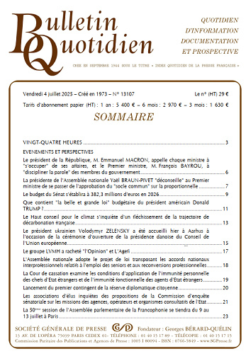 Bulletin Quotidien - Vendredi 4 Juillet 2025