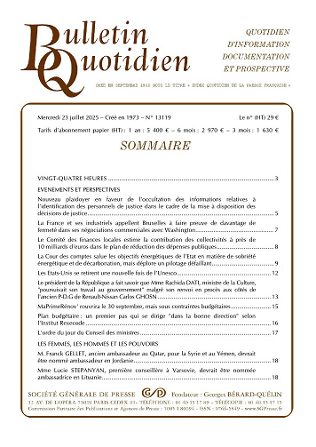 Bulletin Quotidien - 23 Juillet 2025