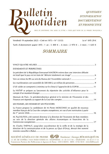 Bulletin Quotidien - Vendredi 19 Septembre 2025