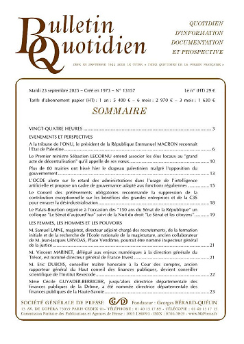 Bulletin Quotidien - Mardi 23 Septembre 2025