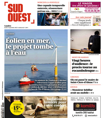 Sud Ouest (2 Éditions) Du Jeudi 25 Septembre 2025