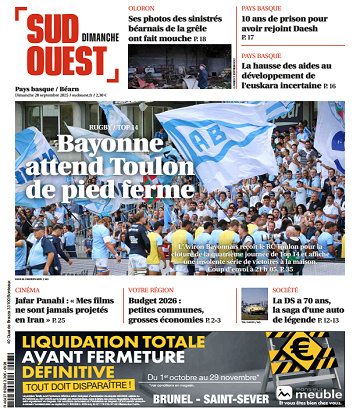 Sud Ouest (2 Éditions) Du Dimanche 28 Septembre 2025