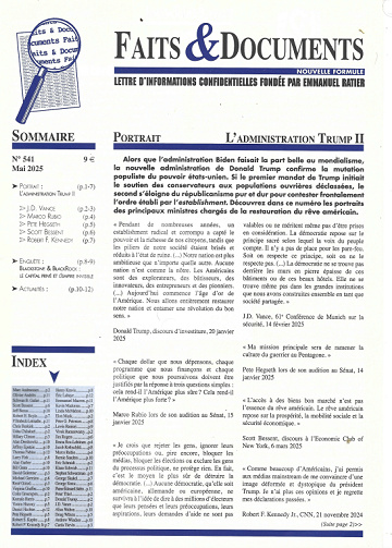 Faits & Documents N°541 - L'administration Trump II [2025]
