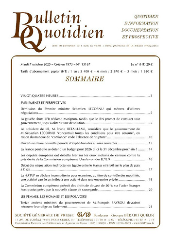 Bulletin Quotidien - Mardi 7 Octobre 2025