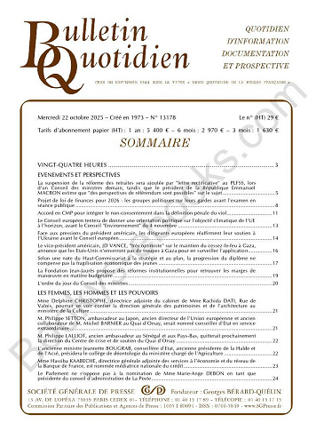 Bulletin Quotidien - 22 Octobre 2025