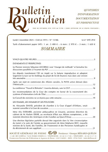 Bulletin Quotidien - 03 Novembre 2025