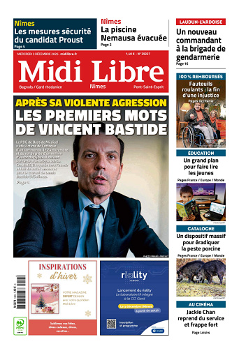 Midi Libre (14 Éditions) Du Mercredi 3 Décembre 2025