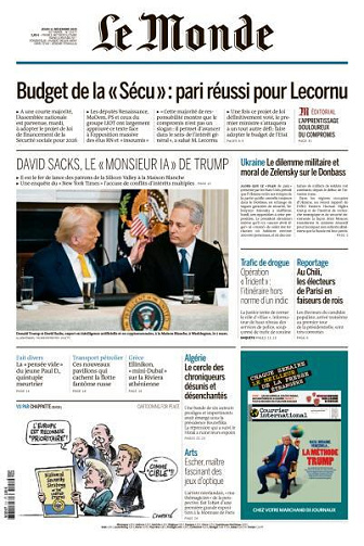 Le Monde du Jeudi 11 Décembre 2025